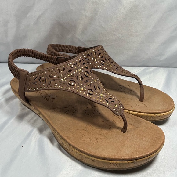 SKECHERS Womens Cork Wedge Thong Sandals Size 10 Brown Rhinestone Brie Dally - Picture 5 of 12